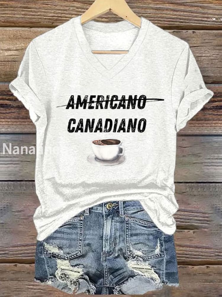 Women’s Canada Printed V-neck T-Shirt White / 2XL