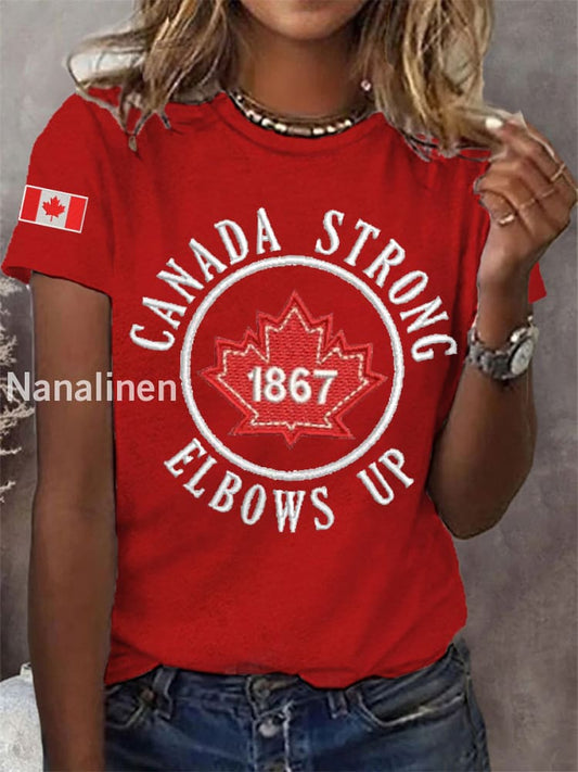 Women’s Canada Strong Elbows Up 1867 Canadian Flag Print Casual Tee Red / S