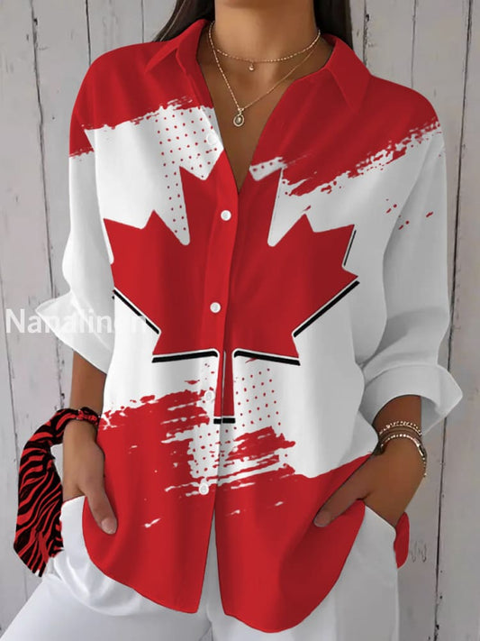 Women’s Canadian Flag Maple Leaf Print Casual Shirts Red / S
