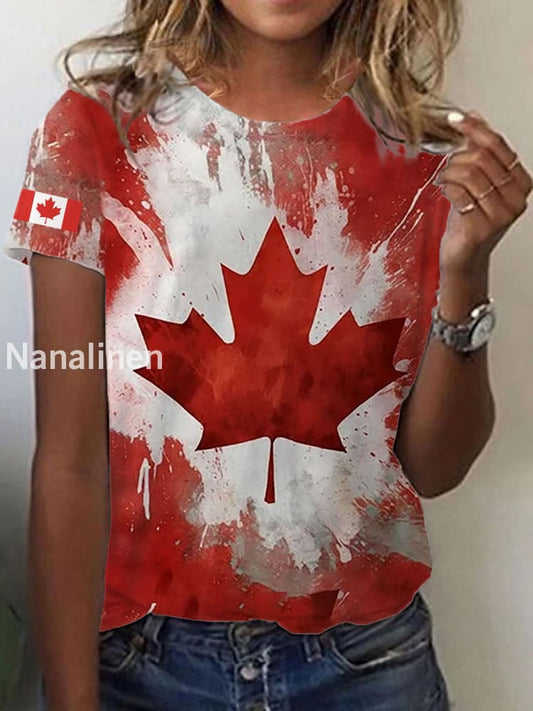 Women’s Canadian Flag Maple Leaf Print Casual Short Sleeve T-shirt As picture / S