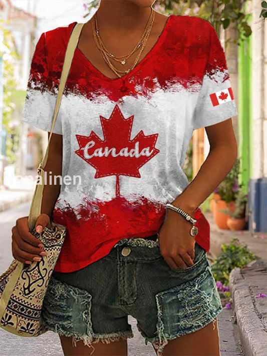 Women’s Canadian Flag Maple Leaf Print Casual Short Sleeve T-shirt As picture / S