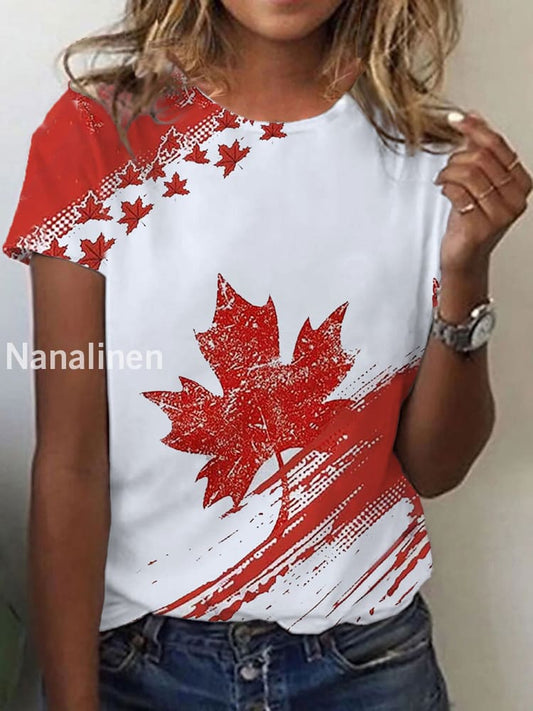 Women’s Canadian Flag Maple Leaf Print Casual Short Sleeve T-shirt As picture / S