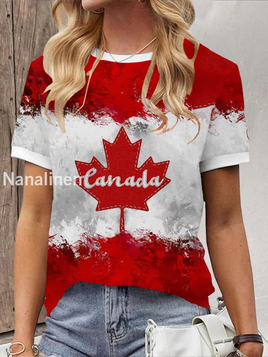 Women’s Canadian Flag Maple Leaf Print Casual Short Sleeve T-shirt As picture / S