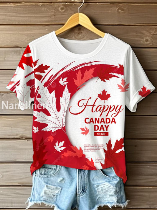 Women’s Canadian Flag Maple Leaf Print Casual Short Sleeve T-shirt As picture / S