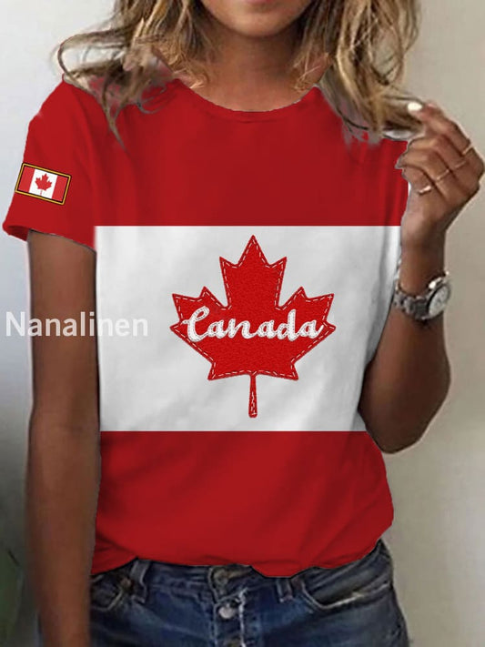 Women’s Canadian Flag Maple Leaf Print Casual Short Sleeve T-shirt Red / S