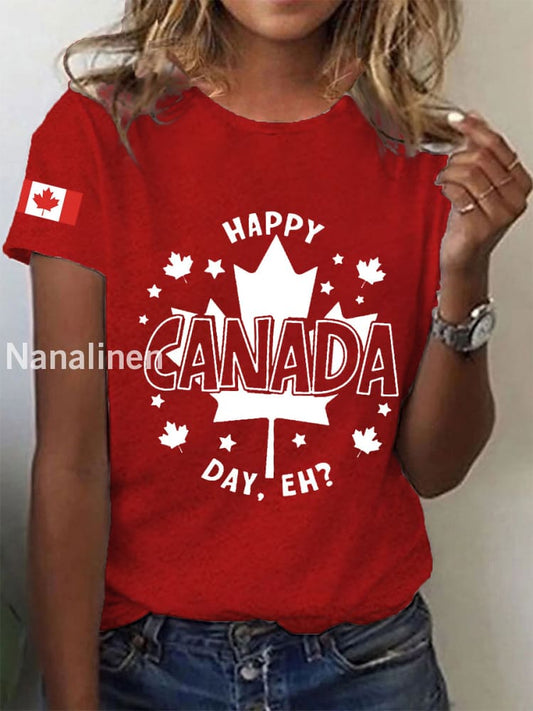 Women’s Canadian Flag Maple Leaf Print Casual Tee Red / S