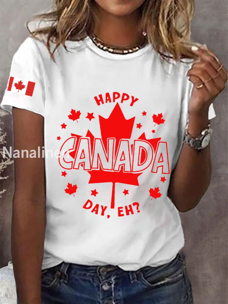 Women’s Canadian Flag Maple Leaf Print Casual Tee White / S