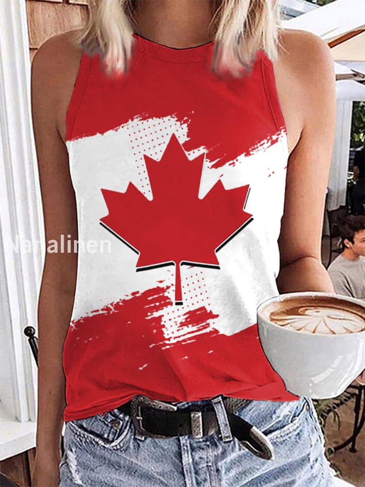 Women’s Canadian Flag Maple Leaf Print Casual Vests Red / S