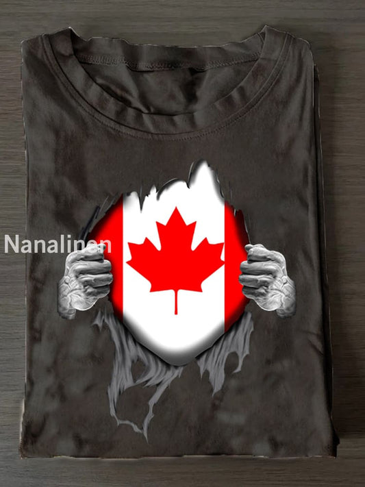Women’s Canadian Flag Maple Leaf Print T-Shirt Black / S