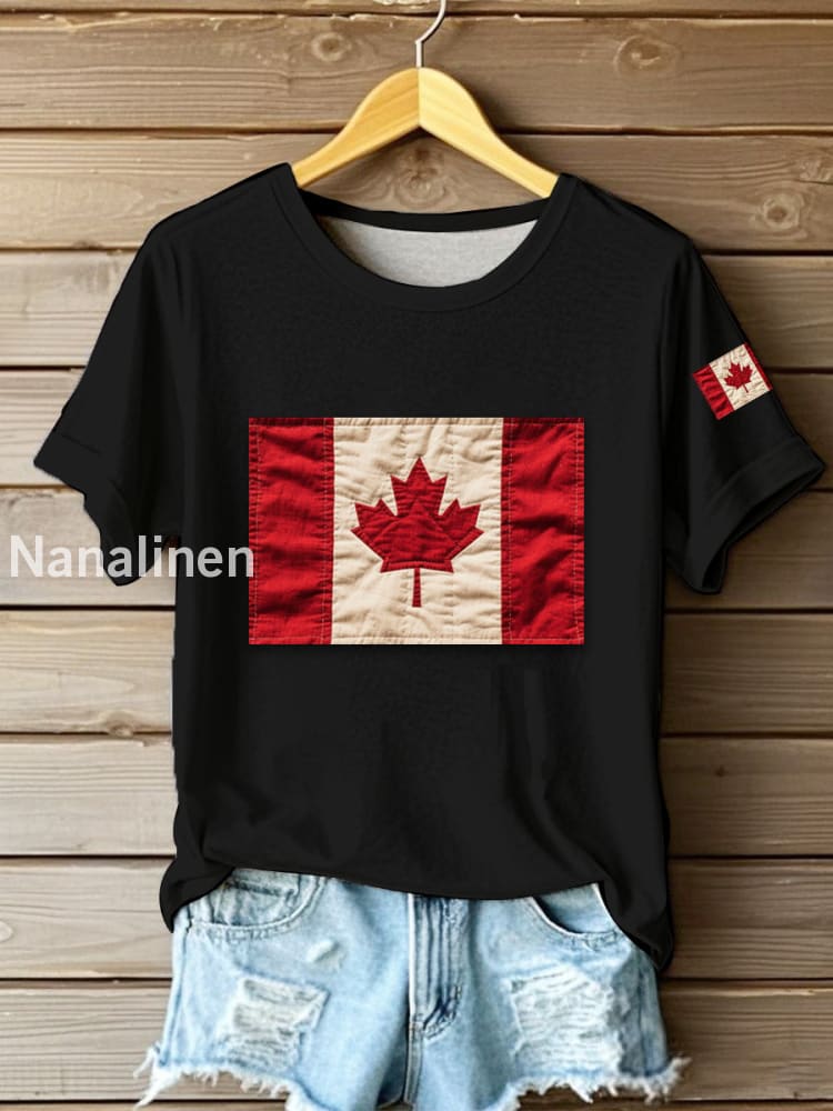 Women’s Canadian Flag Print Casual Tee Black / S