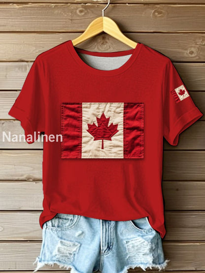 Women’s Canadian Flag Print Casual Tee Red / S