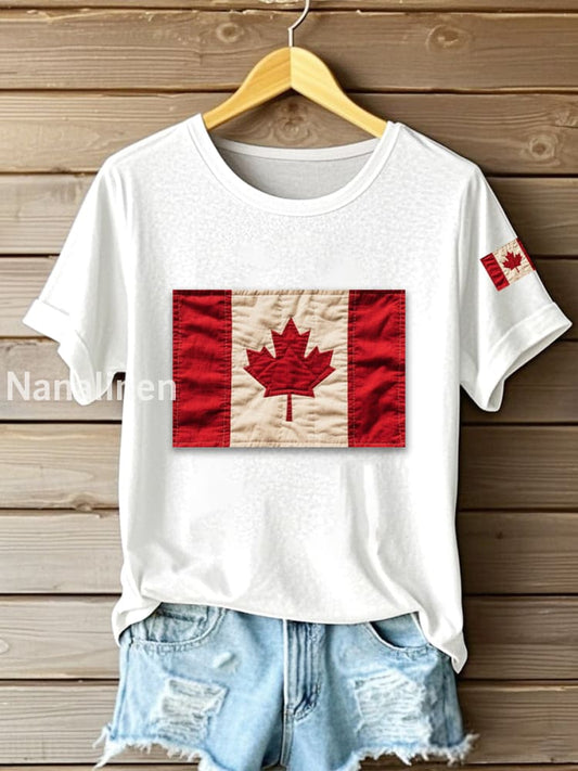 Women’s Canadian Flag Print Casual Tee White / S
