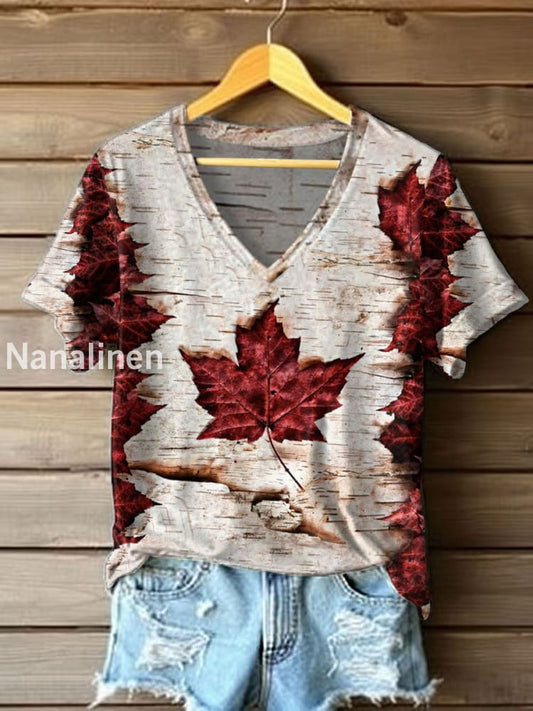 Women’s Canadian Maple Leaf Landscape Print Casual Short Sleeve T-shirt As picture / S