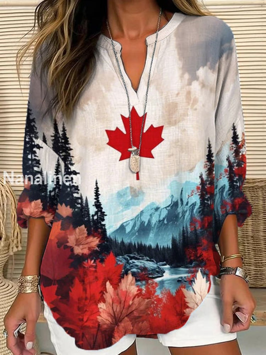 Women’s Canadian Maple Leaf Nature Landscape Print Casual Shirt As picture / S