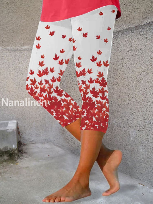 Women’s Canadian Maple Leaf Print Casual Leggings White / S