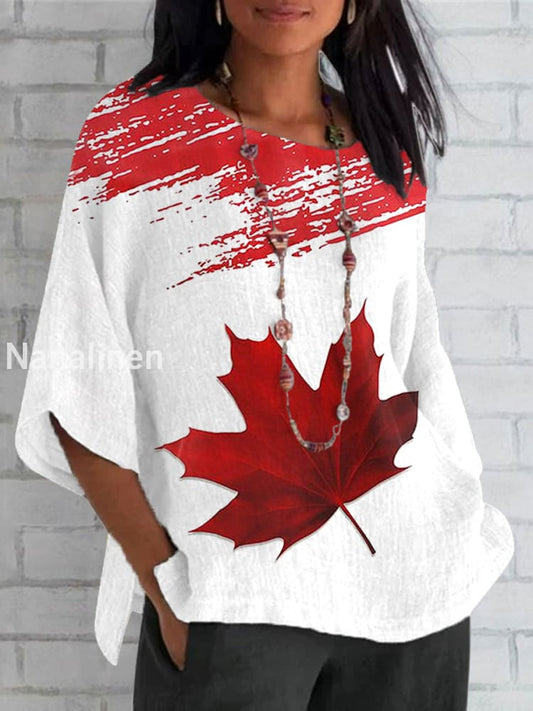 Women’s Canadian Maple Leaf Print Casual Shirt Red / S