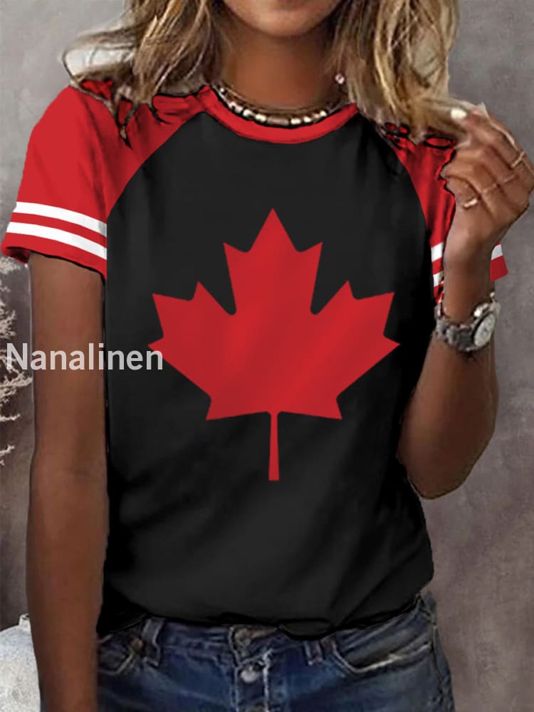 Women’s Canadian Maple Leaf Print Casual Tee Black / S