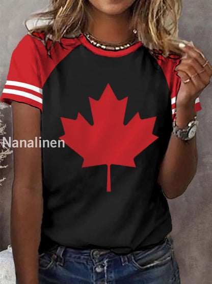 Women’s Canadian Maple Leaf Print Casual Tee Black / S