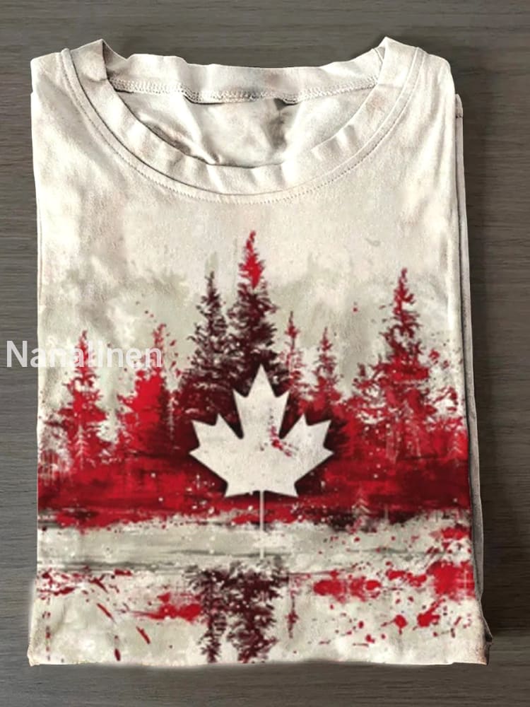 Women’s Canadian Maple Leaf Print Crew Neck T-Shirt As picture / S