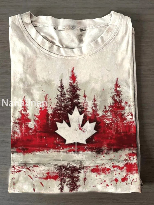 Women’s Canadian Maple Leaf Print Crew Neck T-Shirt As picture / S