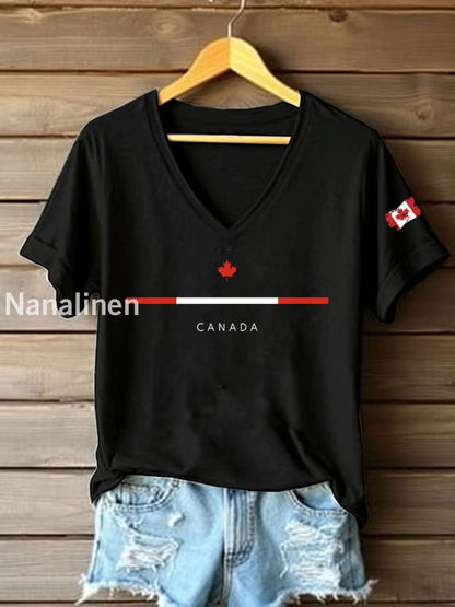Women’s Canadian Maple Leaf Printed Casual T-Shirt Black / S