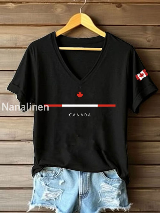 Women’s Canadian Maple Leaf Printed Casual T-Shirt Black / S