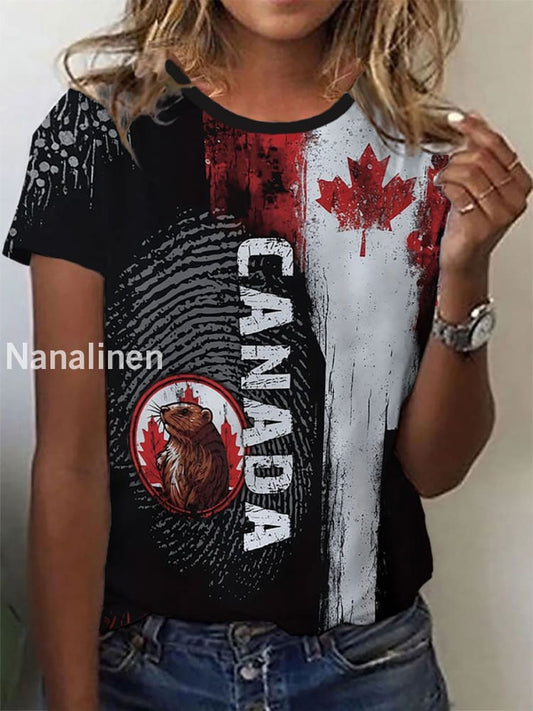 Women’s Canadian Maple Leaf Printed Casual T-Shirt Black / S