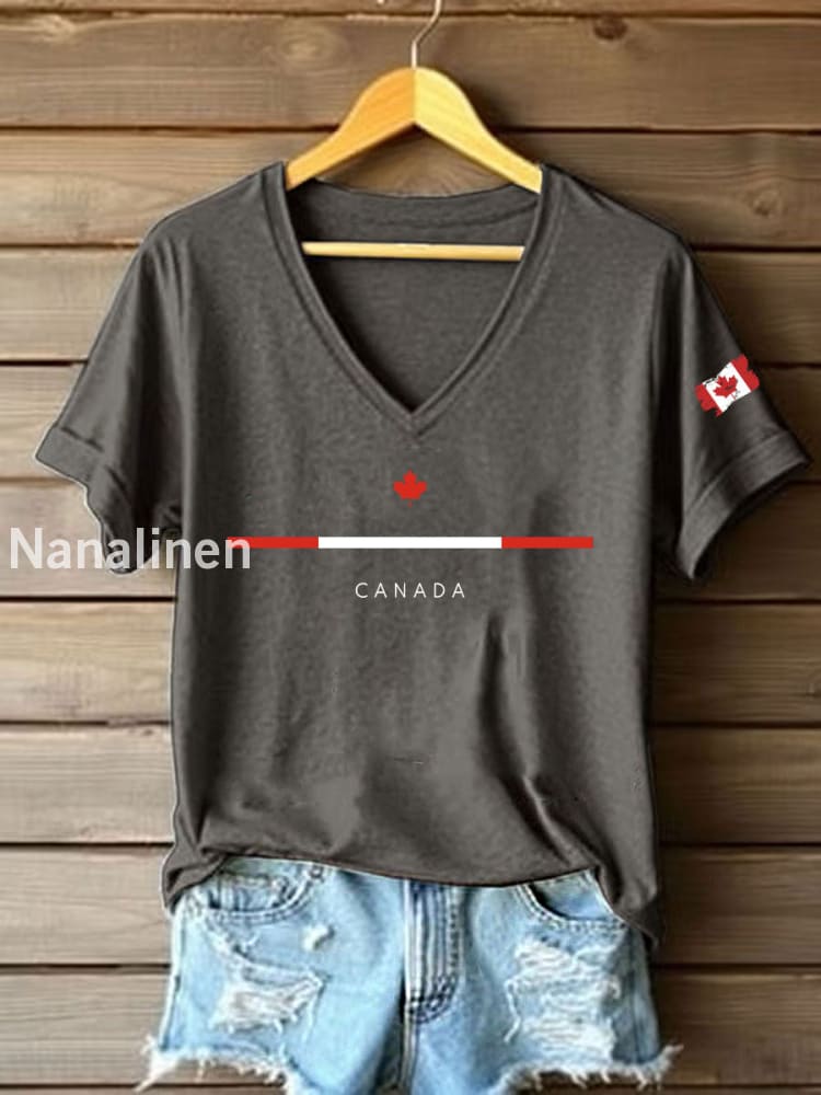 Women’s Canadian Maple Leaf Printed Casual T-Shirt Dark Gray / S
