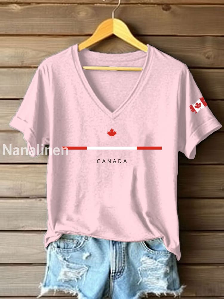 Women’s Canadian Maple Leaf Printed Casual T-Shirt Light Pink / S