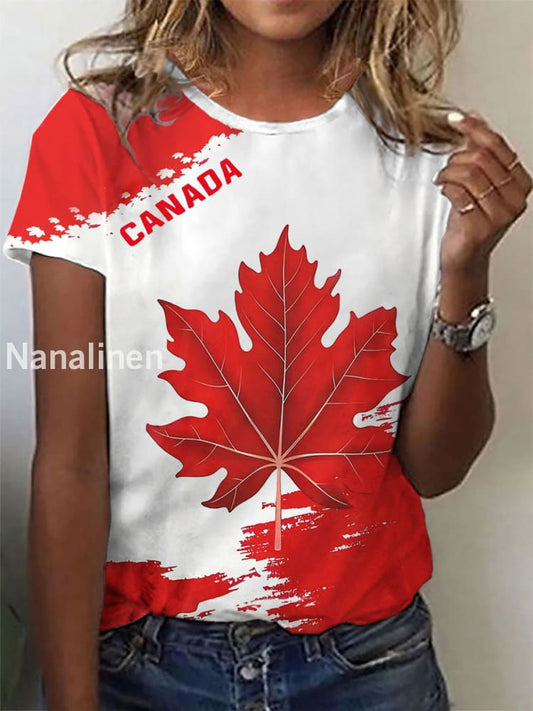 Women’s Canadian Maple Leaf Printed Casual T-Shirt Red / S