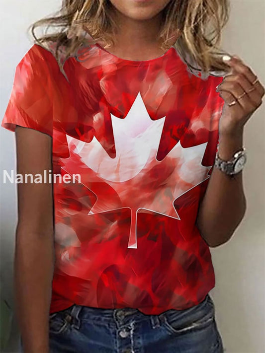 Women’s Canadian Maple Leaf Printed Casual T-Shirt Red / S