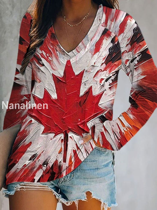Women’s Canadian Maple Leaf Printed Casual T-Shirt Red / S