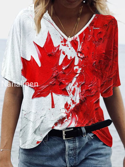 Women’s Canadian Maple Leaf Printed Casual T-Shirt Red / S