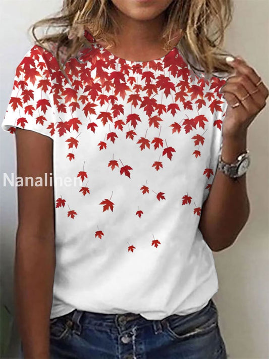 Women’s Canadian Maple Leaf Printed Casual T-Shirt White / S