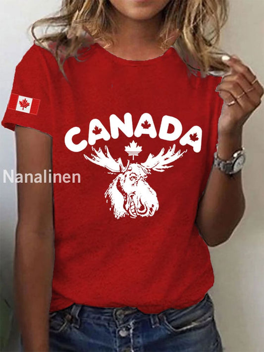 Women’s Canadian Moose Print Casual Tee Red / S