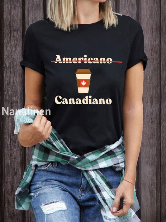 Women’s Canadiano Print Crew Neck T-Shirt Black / S