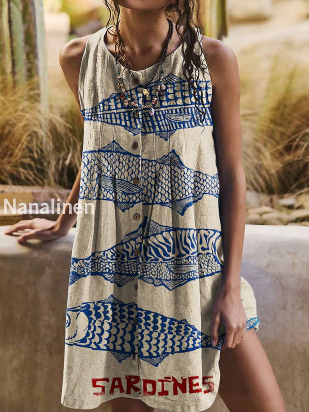 Women’s Classic Bohemia Fish Print Art Sleeveless Tank Dress Colorful / S