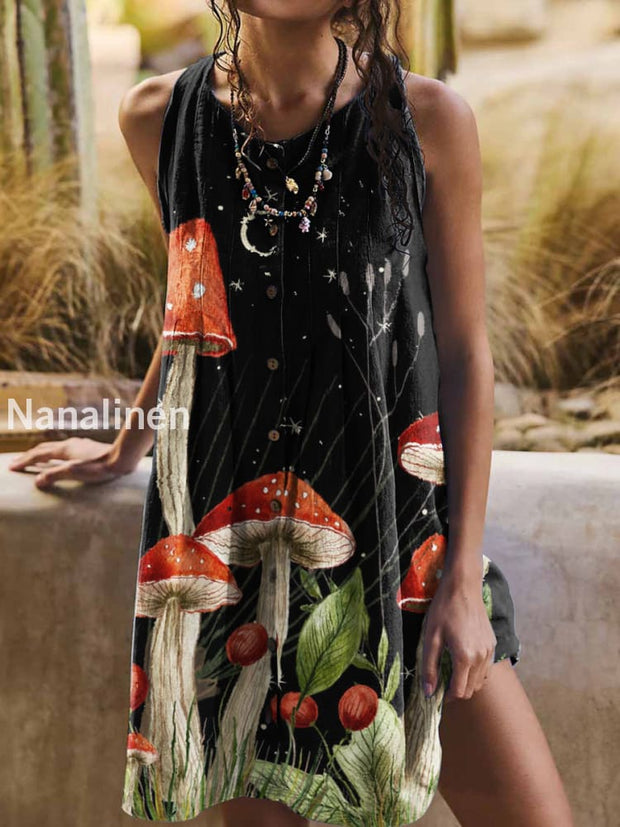 Women’s Classic Bohemia Mushroom Print Art Sleeveless Tank Dress Colorful / S