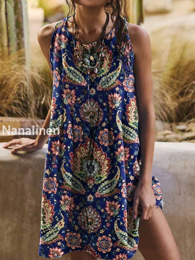 Women’s Classic Bohemia Print Art Sleeveless Tank Dress Colorful / S