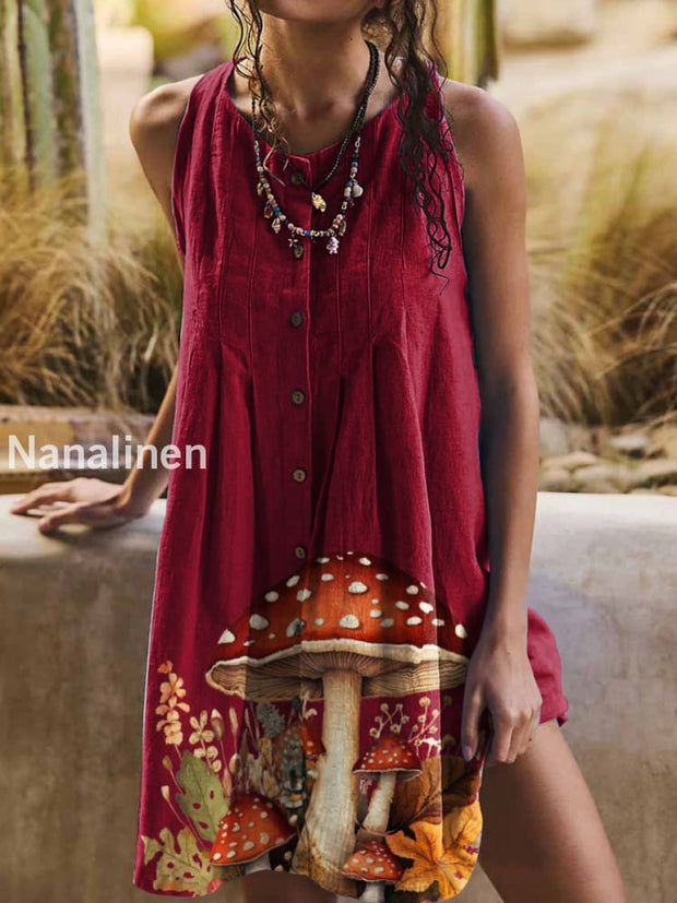 Women’s Classic Hippie Mushroom Print Art Sleeveless Tank Dress Red / S