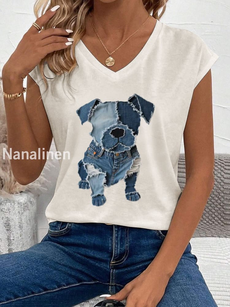 Women’s Cute Dog Pattern Patchwork Art Tank Top Apricot / S