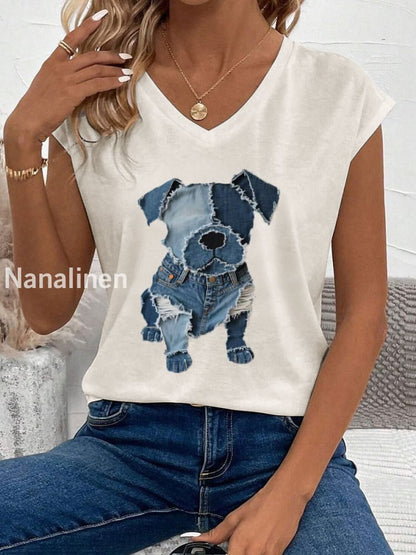 Women’s Cute Dog Pattern Patchwork Art Tank Top Apricot / S