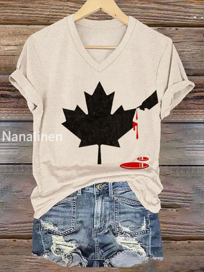 Women’s Don’t Mess With Canada Print V-Neck Short Sleeve T-Shirt Apricot / S