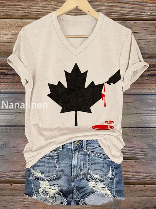 Women’s Don’t Mess With Canada Print V-Neck Short Sleeve T-Shirt Apricot / S