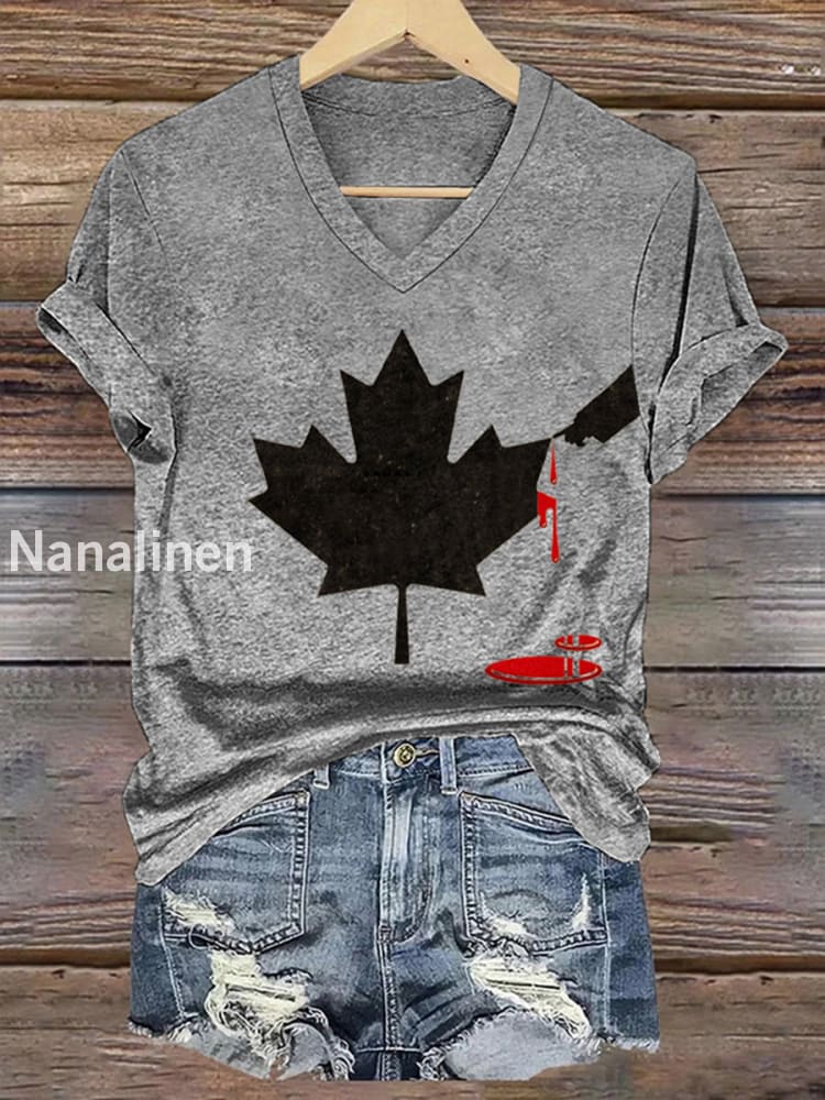 Women’s Don’t Mess With Canada Print V-Neck Short Sleeve T-Shirt Light Gray / S