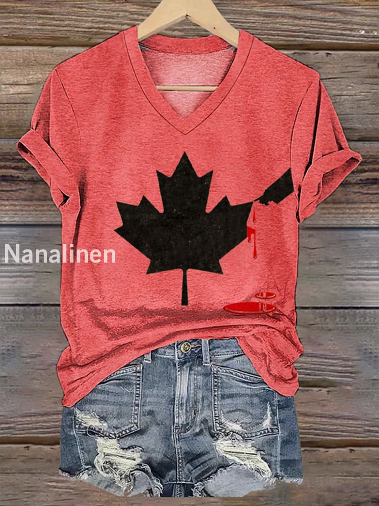Women’s Don’t Mess With Canada Print V-Neck Short Sleeve T-Shirt Red / S