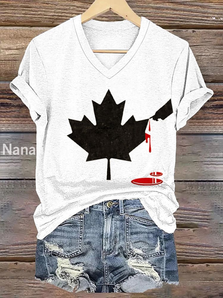 Women’s Don’t Mess With Canada Print V-Neck Short Sleeve T-Shirt White / 2XL