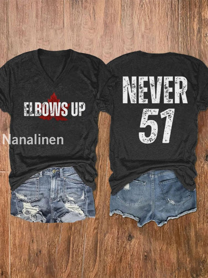 Women’s Elbows Up Never 51 Printed V-Neck Shirt Black / S