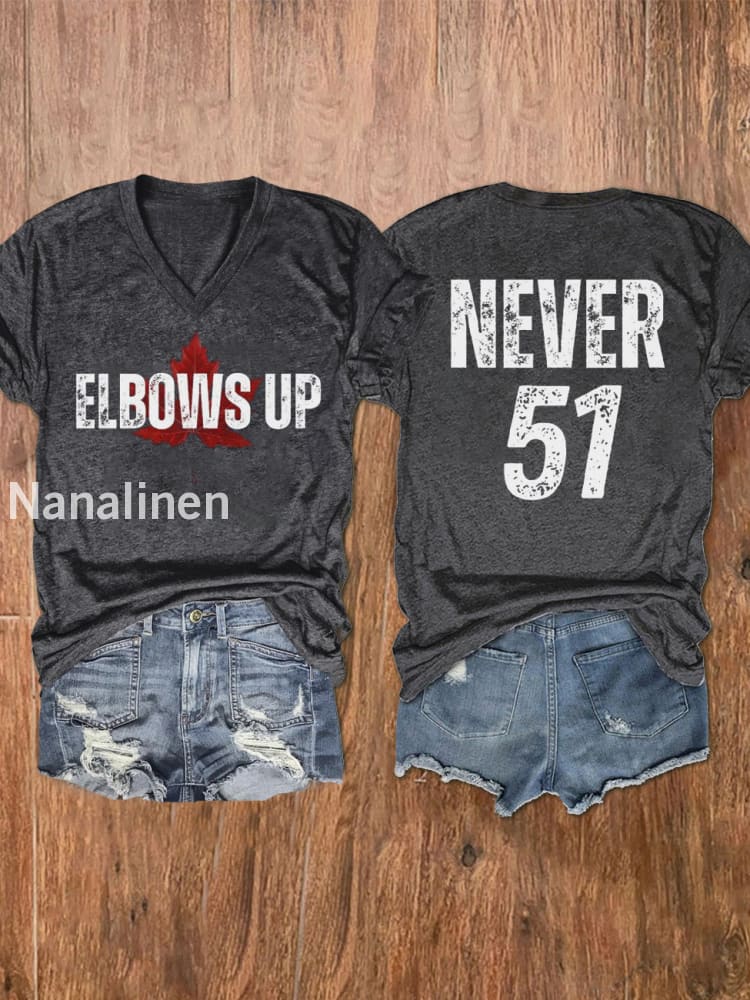 Women’s Elbows Up Never 51 Printed V-Neck Shirt Dark Gray / S