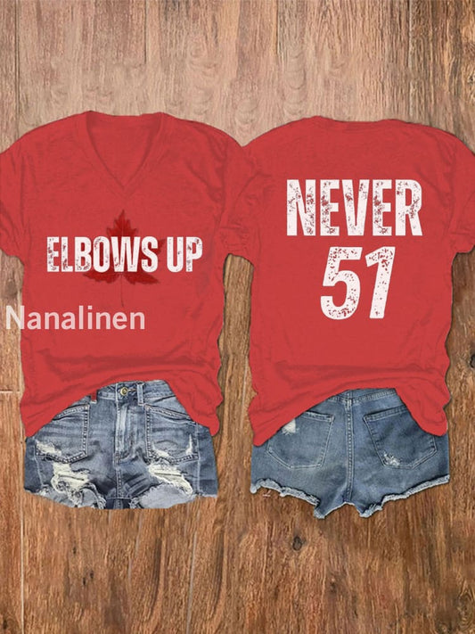 Women’s Elbows Up Never 51 Printed V-Neck Shirt Red / S